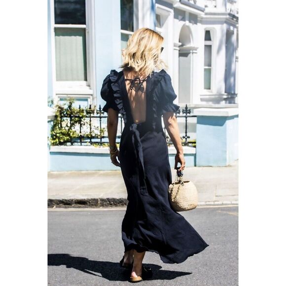 NEW FREE PEOPLE ENDLESS SUMMER Sz L NOW AND FOREVER MIDI MAXI DRESS Black Linen - Picture 6 of 10